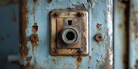 Rusty light switch found in the interior of an abandoned building, highlighting the forgotten aesthetic of old light switches and their historical significance. Explore the abandoned charm of such