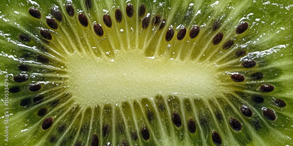Fototapete close up shot showcasing the vibrant details of kiwi fruit, highlighting the unique texture and colo
