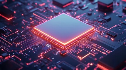 Obraz premium Tech innovations with futuristic microchip and glowing lines