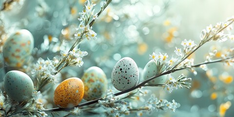 Easter holiday celebration featuring eggs and a willow tree embodies the spirit of spring, highlighting the vibrant connection between eggs, the Easter holiday, and nature s rebirth during spring.