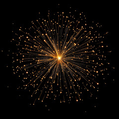 Fototapeta premium Bright golden fireworks burst against black background, creating stunning display of light and energy. This vibrant explosion evokes feelings of celebration and joy