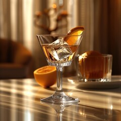 Glass cocktail on a table.