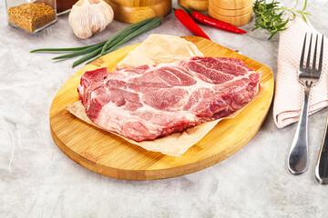 Raw pork neck steak for grill
