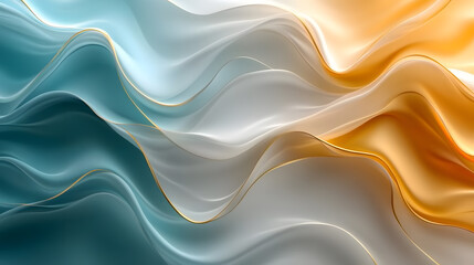 Obraz premium Abstract background with flowing waves of gold and teal