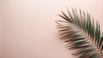 Fototapeta premium Single Palm Frond on a Soft Pink Background, Perfect for Minimalist Designs and Tropical Themed Projects