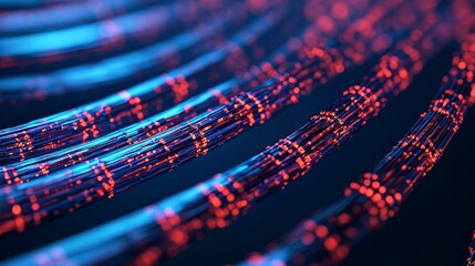 Fototapeta premium fiber optic installation concept. Abstract digital design featuring glowing lines in blue and red colors.