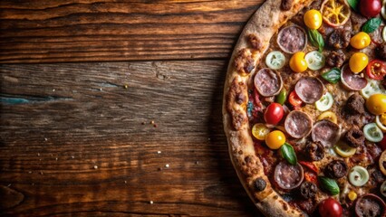 Close-up of a Pizza Slice on a Wooden Table