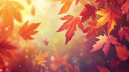 Fototapeta premium Autumn leaves of maple trees. Autumn fall leaves in sunlight