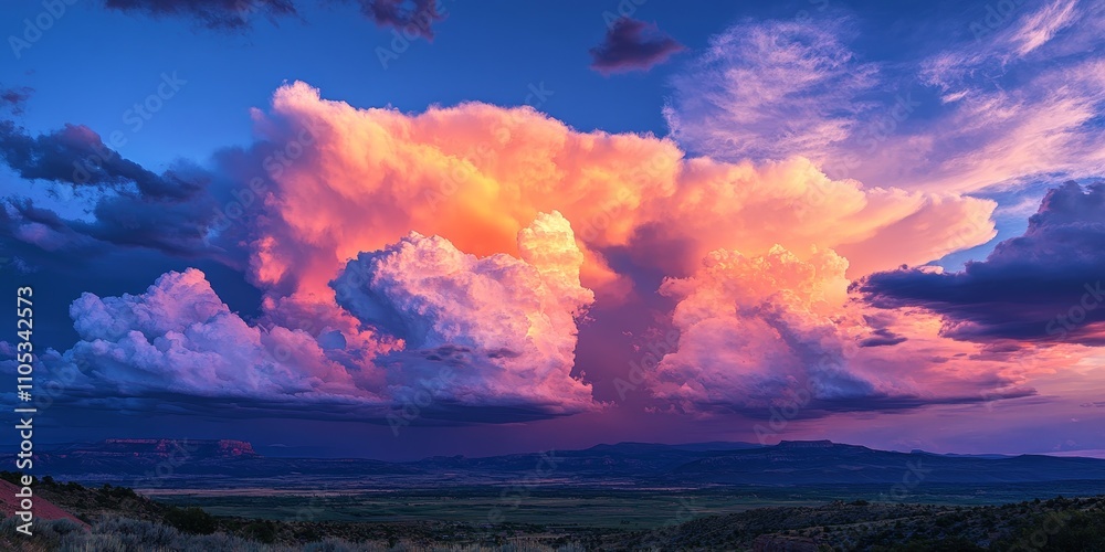 Aufkleber stunning clouds fill the evening sky, creating a mesmerizing display. the amazing clouds at dusk add