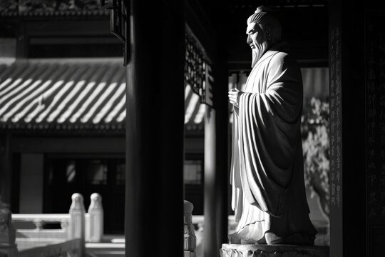 Confucius Statue in Shanghai Temple: Symbol of Confucian Thought and Buddhist Culture