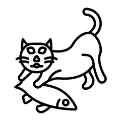 Cat with Fish line icon