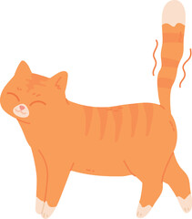Joyful cat with wobbling tail. Adorable pet pose