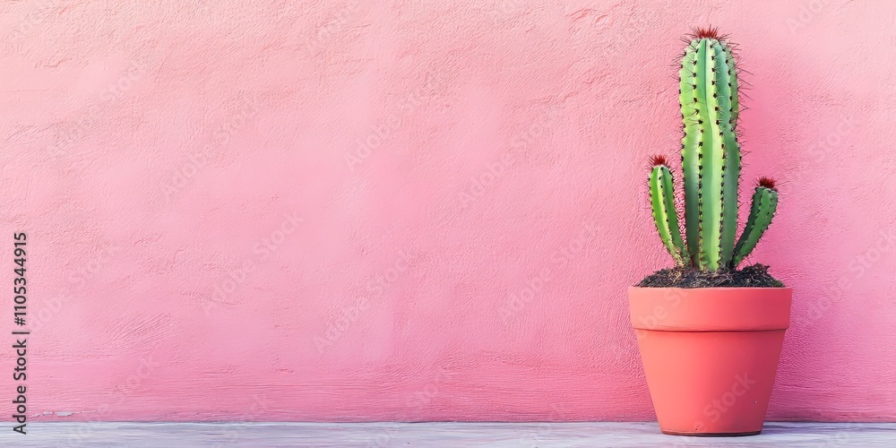 Poster potted cactus displayed in front of a pink wall, showcasing the vibrant aesthetic of the potted cact
