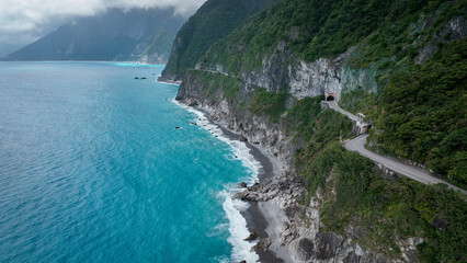 Breathtaking coastal view of Hualien, Taiwan, with blue waters and winding roads