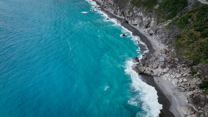 Beautiful coastline view of Hualien Taiwan with crystal clear turquoise waters and rocky shore