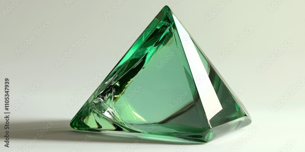 Poster transparent green cone as a geometric solid showcases its unique shape and vibrant color. this trans