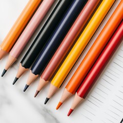 Fototapeta premium A cozy flat lay of productivity tools including a to-do list, colorful pens, and motivational quotes on a marble background.