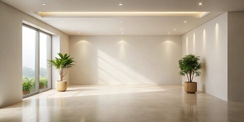 Fototapeta premium Empty Room Interior Design with Plants and Recessed Lighting