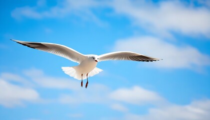 Fototapeta premium White Seagull Soaring under a Clear Blue Sky