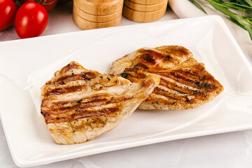 Grilled pork steak with sauce