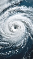 Majestic Cyclone with Defined Eye Spirals Over Azure Ocean, Displaying Natures Raw Power From Space