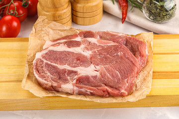 Raw pork neck steak sirloin