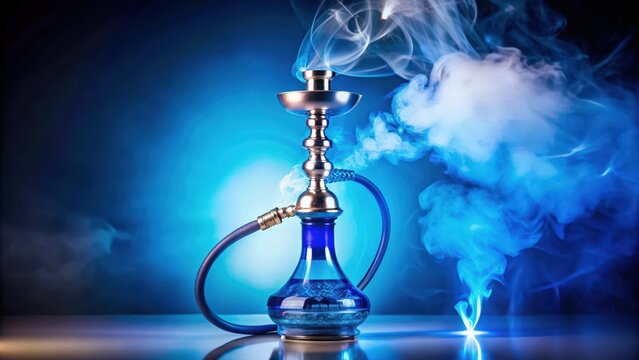 Blue Hookah with Smoke on a Blue Background