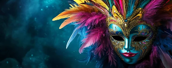 Gardinen A stunning carnival mask adorned with vibrant feathers, perfect for Rio de Janeiro's famous celebrations.  © SunSpirit