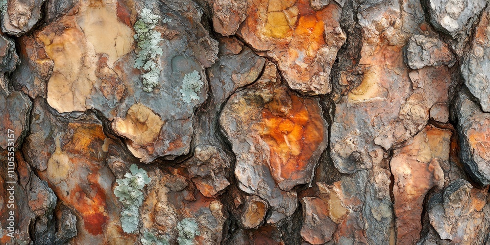 Poster exploring the intricate tree bark texture reveals the beauty of tree sap and pine resin, showcasing 
