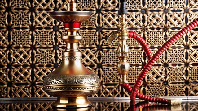 Ornate Golden Hookah on Intricate Patterned Background