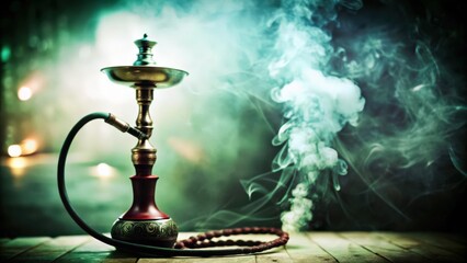 Obraz premium Ornate Hookah on Wooden Table with Smoke