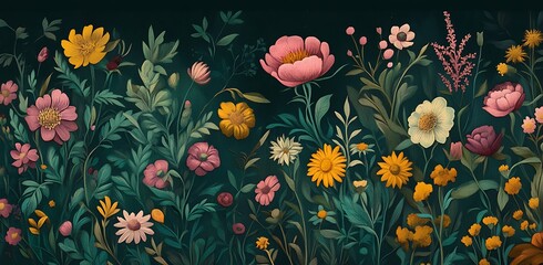 Obraz premium Elegant floral composition highlighting wildflowers with a contrasting dark background.