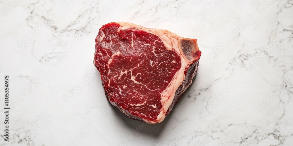 Poster piece of meat displayed on a white background, showcasing its texture and quality, highlighting the 