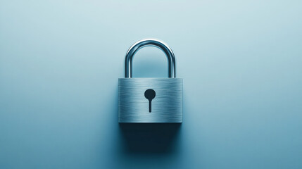 Naklejka premium Brushed metal closed padlock on gradient blue background representing data protection, privacy, and security