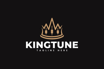 music controller with wave and king crown shape modern logo design template for music instrument and entertainment company business