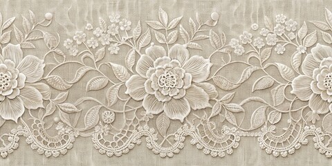 Obraz premium Elegant Embroidered Floral Lace Design with Intricate Detailing and a Delicate Beige Tone