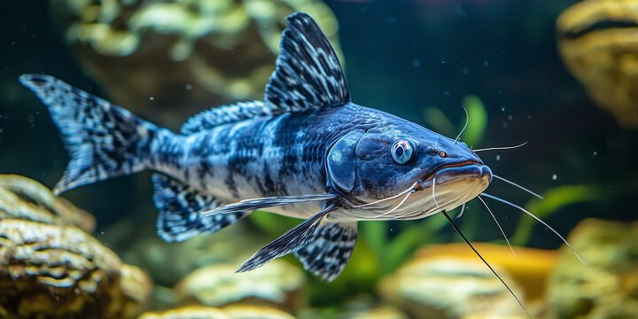 Catfish swimming in an ocean aquarium, showcasing the beauty of ocean fish within a well maintained aquarium environment, highlighting the unique features of catfish in their aquatic habitat.