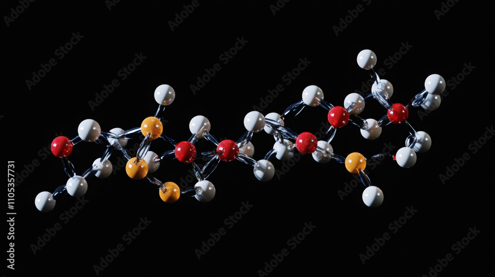 Poster Illustration of a complex molecule with interconnected atoms and bonds, perfect for visualizing chemical concepts in science
