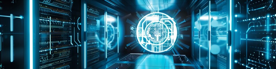 Fototapeta premium Futuristic Digital Data Stream on Network Server