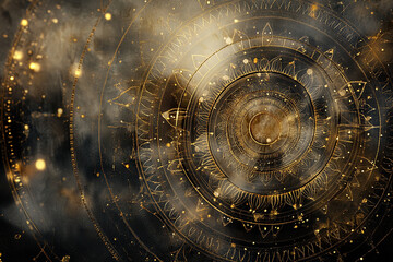 abstract, cosmic scene featuring glowing crystals and light trails in dark space, creating a transcendent energy field. The ethereal glow represents the journey of spiritual awakening.

