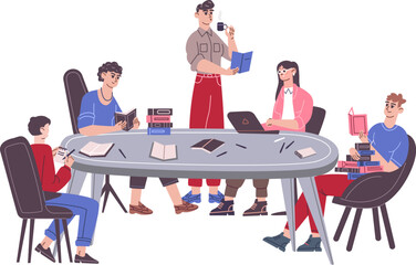 Students studying together. Young people preparing to exam