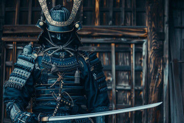 Generative AI Image of a Traditional Samurai Warrior with Intense Expression in Historical Armor and Face Paint