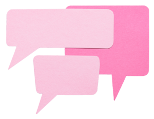 Pink blank cut out cardboard paper speech bubbles with rough edges and copy space for text on transparent png background design element