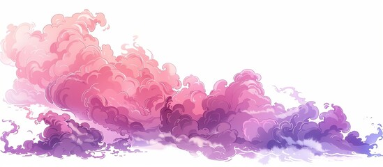 Illustration of a pink and purple smoke cloud against a white background, in the style of anime with a colorful, cartoon-like aesthetic
