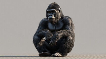 Fototapeta premium realistic 3d render of a seated black gorilla facing sideways on a transparent background