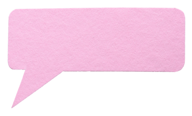 Pink blank cut out cardboard paper speech bubble with round rounded corners rough edges, copy space for text on transparent png background design element