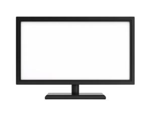 a black computer monitor with a white screen