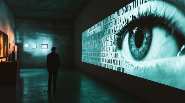 An eye chart projected on a wall, with the letters progressively decreasing in size toward the bottom.