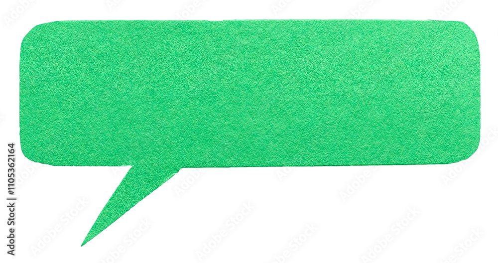 Poster Green blank cut out cardboard paper speech bubble with round rounded corners rough edges, copy space for text on transparent png background design element