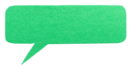 Green blank cut out cardboard paper speech bubble with round rounded corners rough edges, copy...